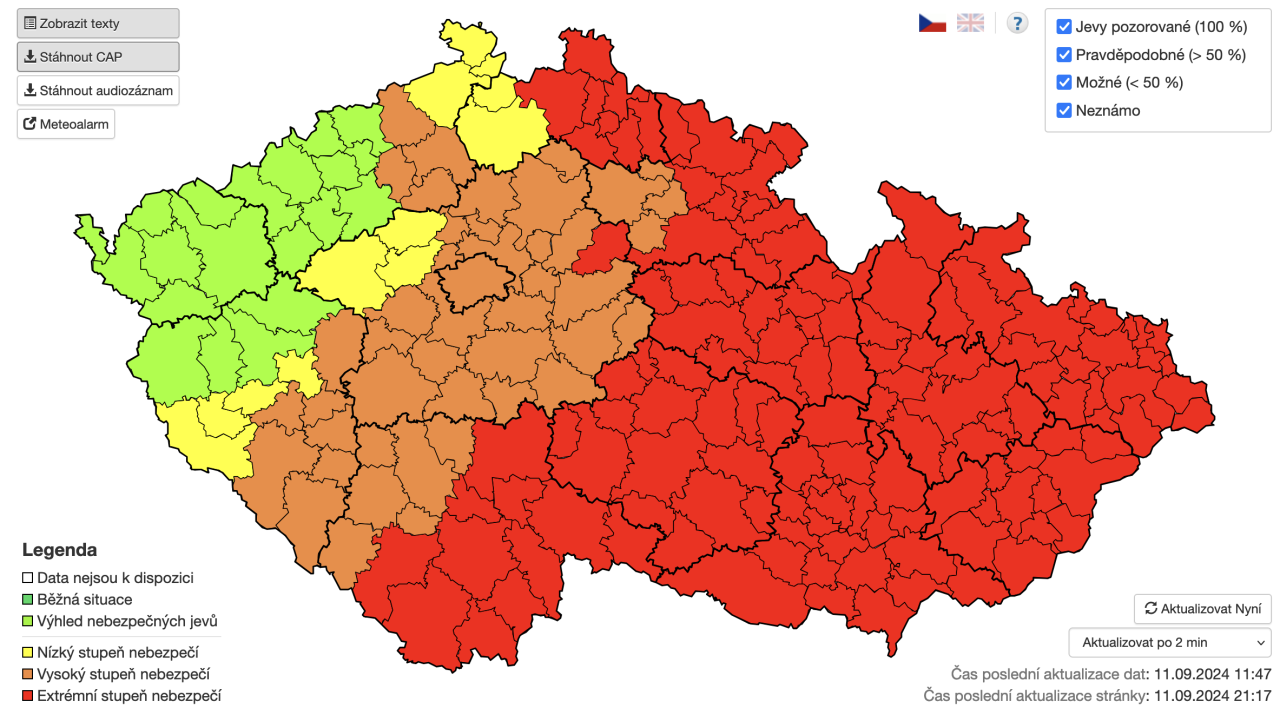 Výstraha před extrémními srážkami a povodňové ohrožení